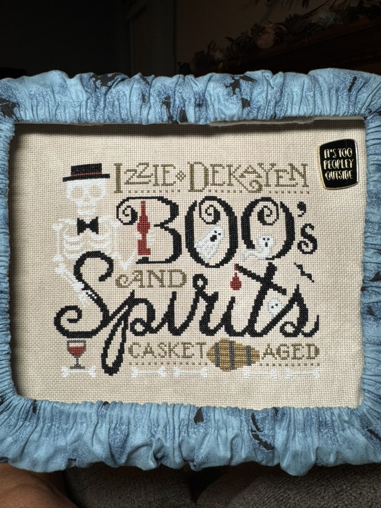 Anne&rsquo;s finished Halloween cross-stitch, Izzie Dekayen by Silver Creek Samplers